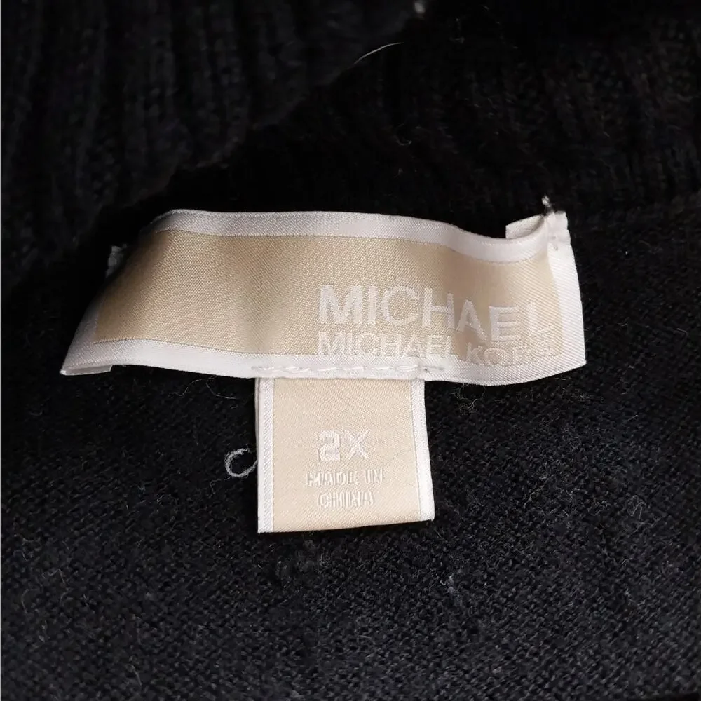 MICHAEL KORS! STRIKING BLACK KNIT, OVERSIZED, FRINGED COWL SWEATER! SZ 2X